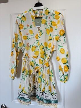 H&M Lemon Print Tie-Waist Tunic Dress - Yellow & Cream